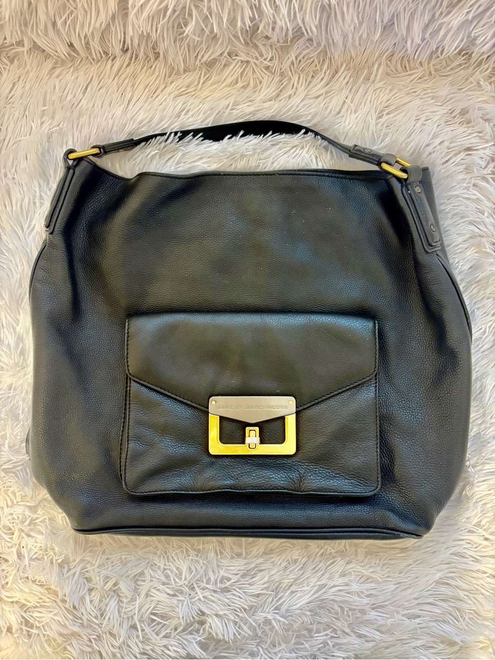 Marc by Marc Jacobs Black Leather Shoulder Bag with Gold Hardware